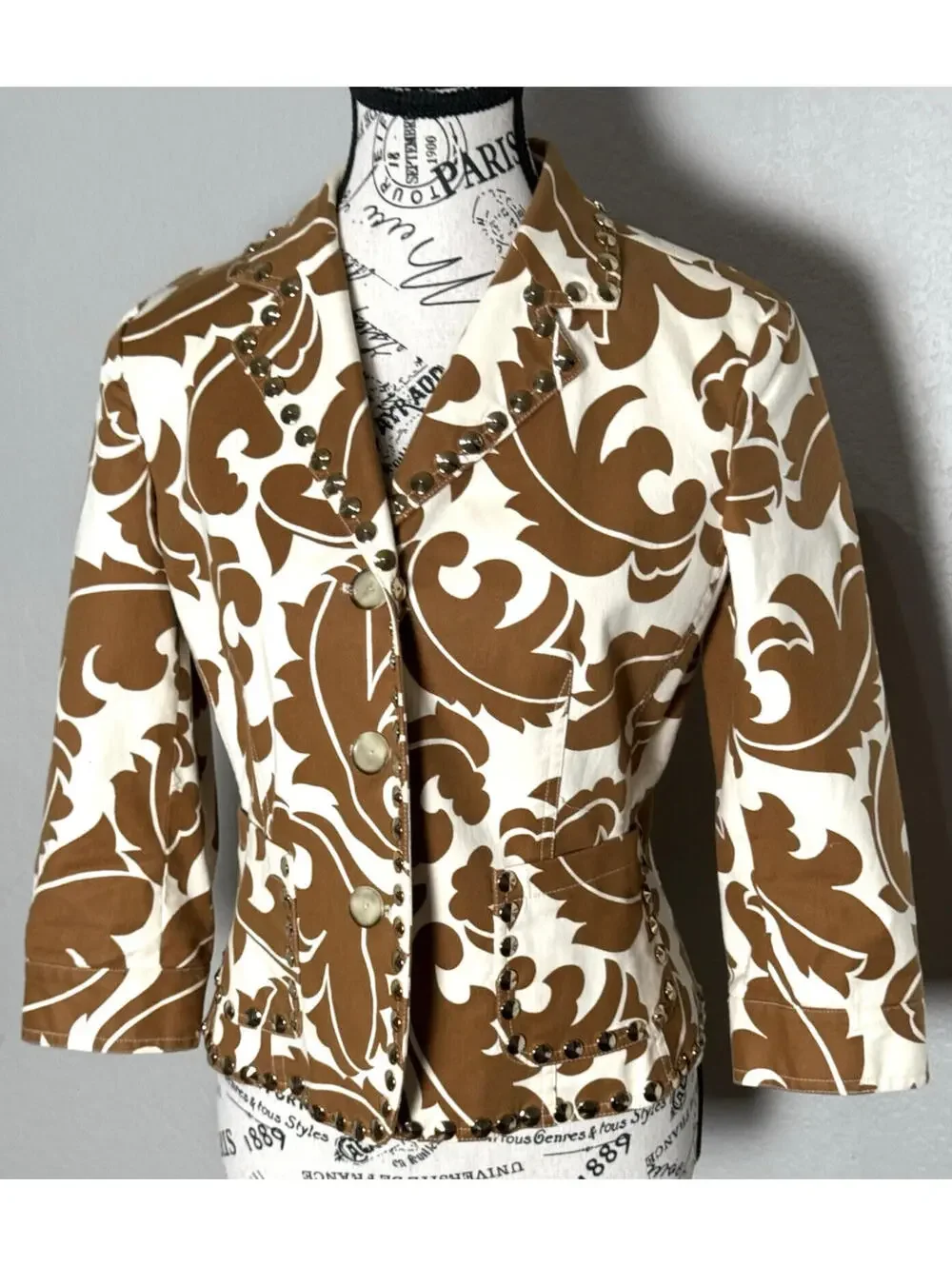 Vintage Etcetera Tan White Western Blazer Jacket Womens‎ SZ 4